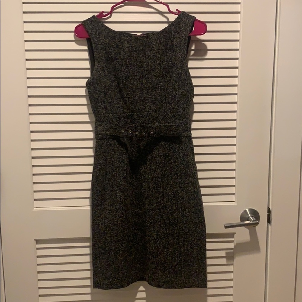 Belted classic shift dress, black and white, 0